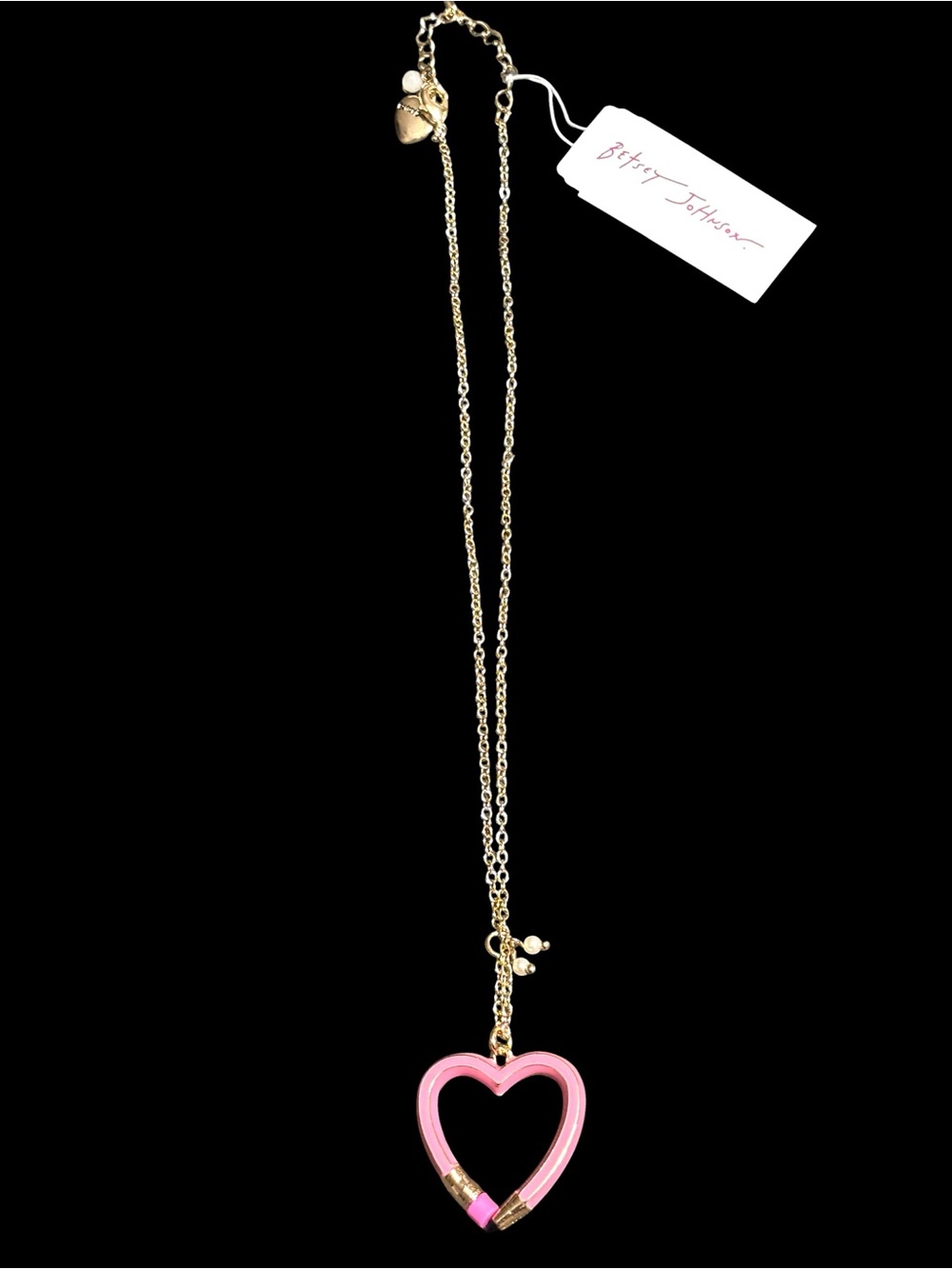 NWT•Betsey Johnson Pink Pencil Heart Shaped Necklace